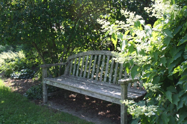 white garden bench