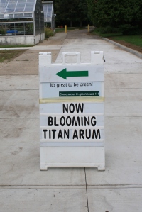 sign for titan arum in greenhouse
